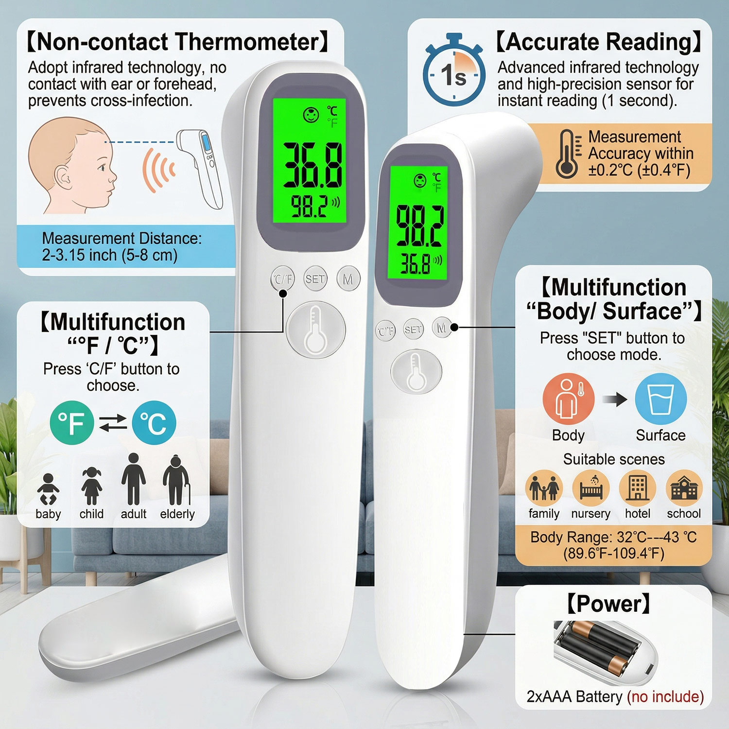 Digital Thermometer Infrared - 귀 및 이마용 적외선 온도계 ℃